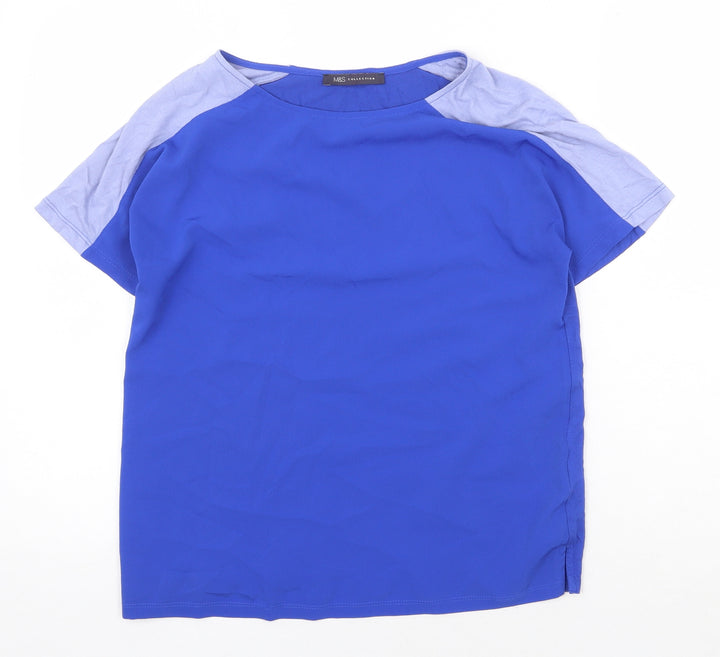 Marks and Spencer Womens Blue Viscose Basic T-Shirt Size 8 Boat Neck