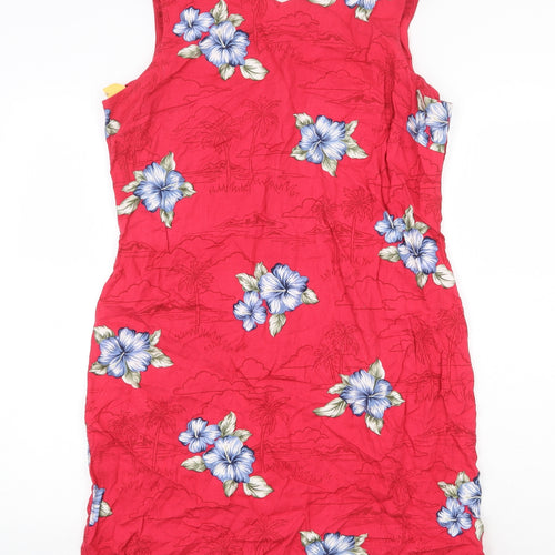 Caribbean Joe Womens Pink Floral Viscose Shift Size L V-Neck Zip