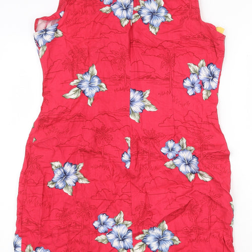 Caribbean Joe Womens Pink Floral Viscose Shift Size L V-Neck Zip