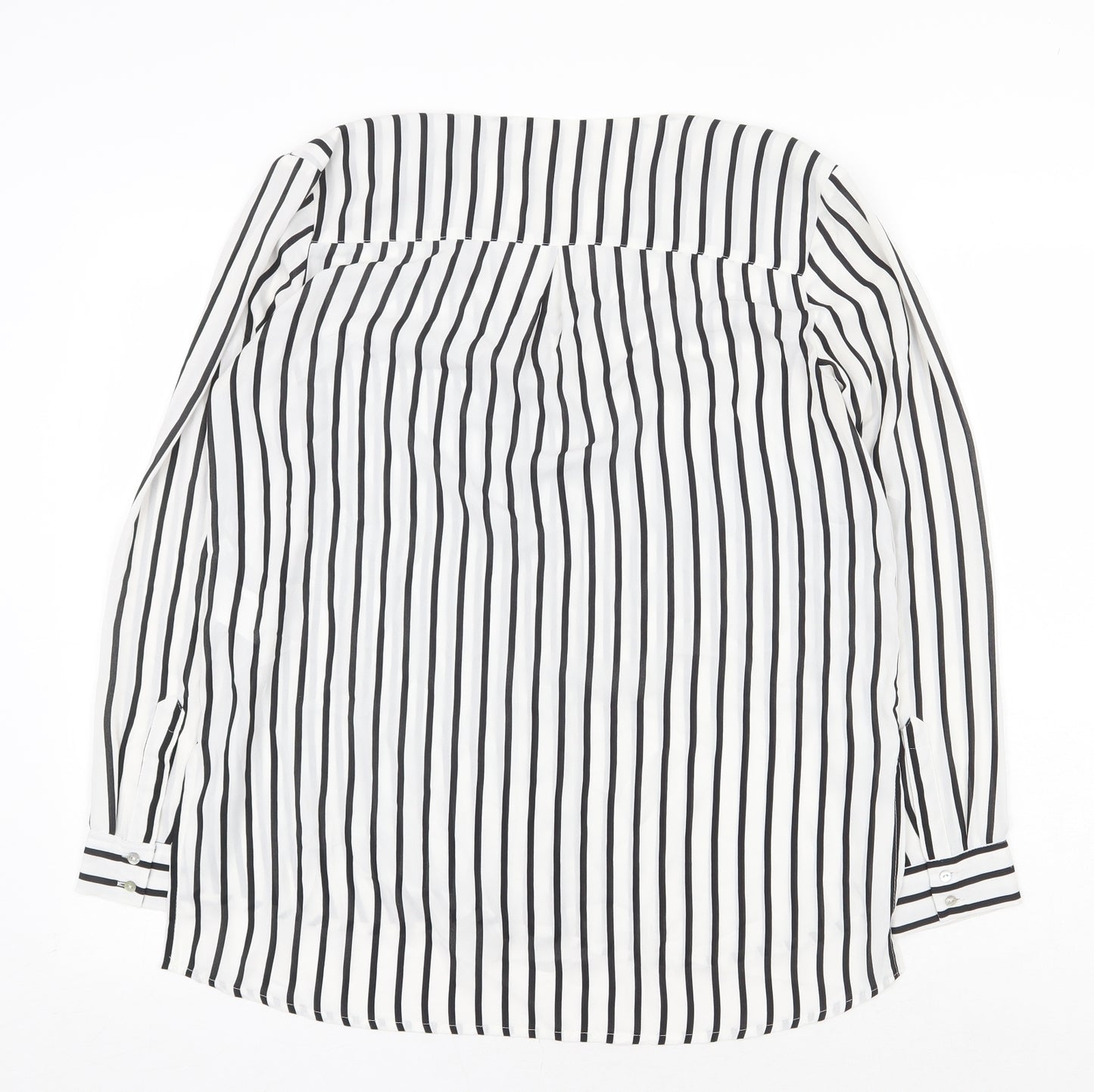 H&M Womens White Striped Polyester Basic Button-Up Size 10 V-Neck