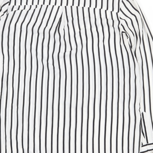 H&M Womens White Striped Polyester Basic Button-Up Size 10 V-Neck