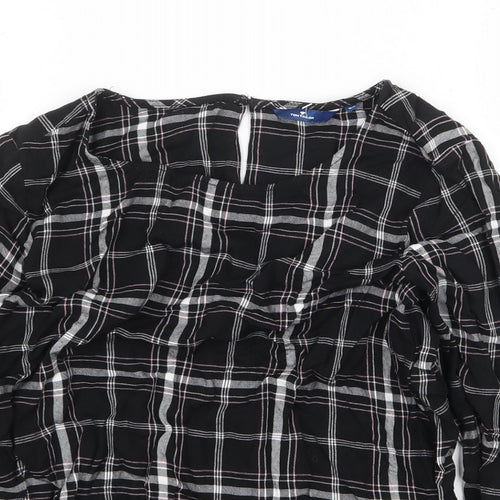 TOM TAILOR Womens Black Plaid Viscose Basic Blouse Size 8 Scoop Neck