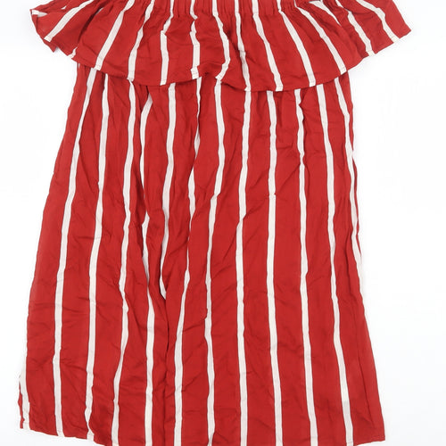 Primark Womens Red Striped Viscose Trapeze & Swing Size 10 Off the Shoulder Pullover