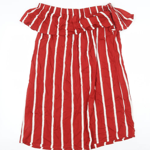 Primark Womens Red Striped Viscose Trapeze & Swing Size 10 Off the Shoulder Pullover
