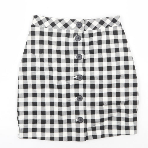 H&M Womens White Check Cotton Mini Skirt Size 4XL Button