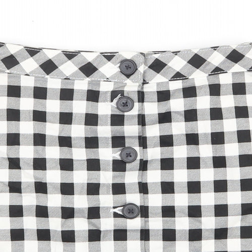 H&M Womens White Check Cotton Mini Skirt Size 4XL Button