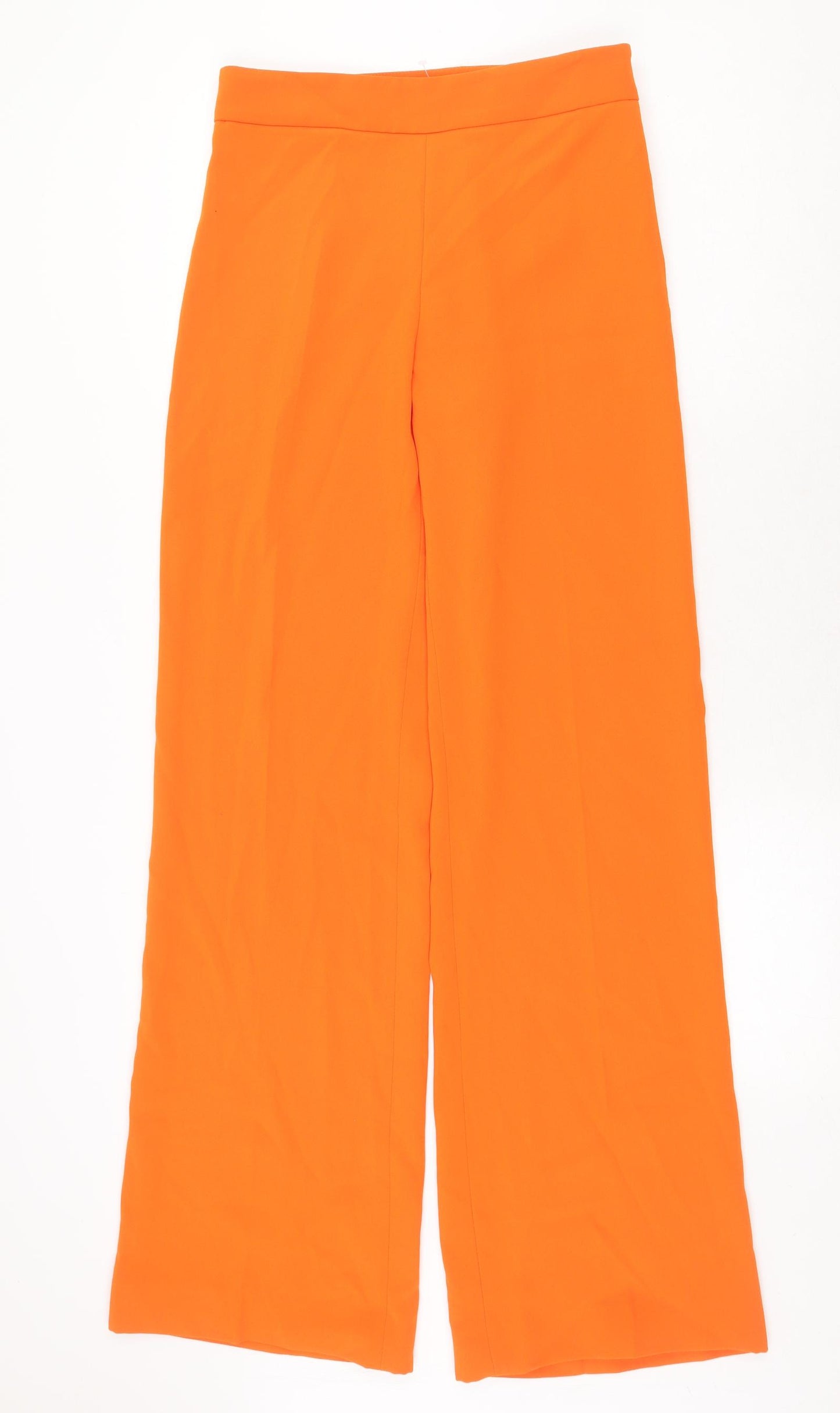 Zara Womens Orange Polyester Trousers Size S Regular Zip