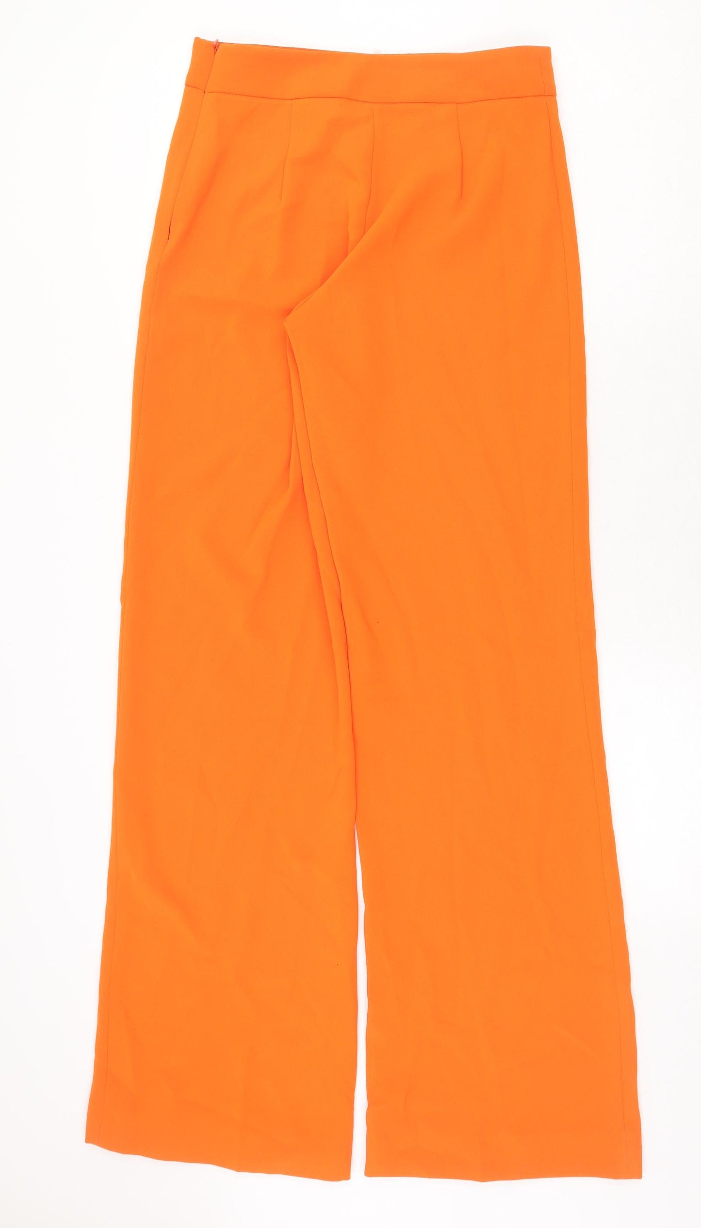 Zara Womens Orange Polyester Trousers Size S Regular Zip