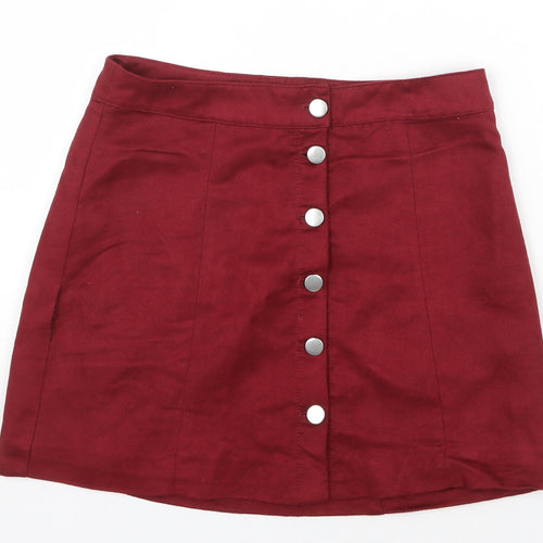 H&M Womens Red Polyester A-Line Skirt Size 8 Button