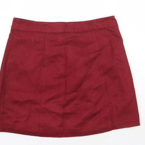 H&M Womens Red Polyester A-Line Skirt Size 8 Button