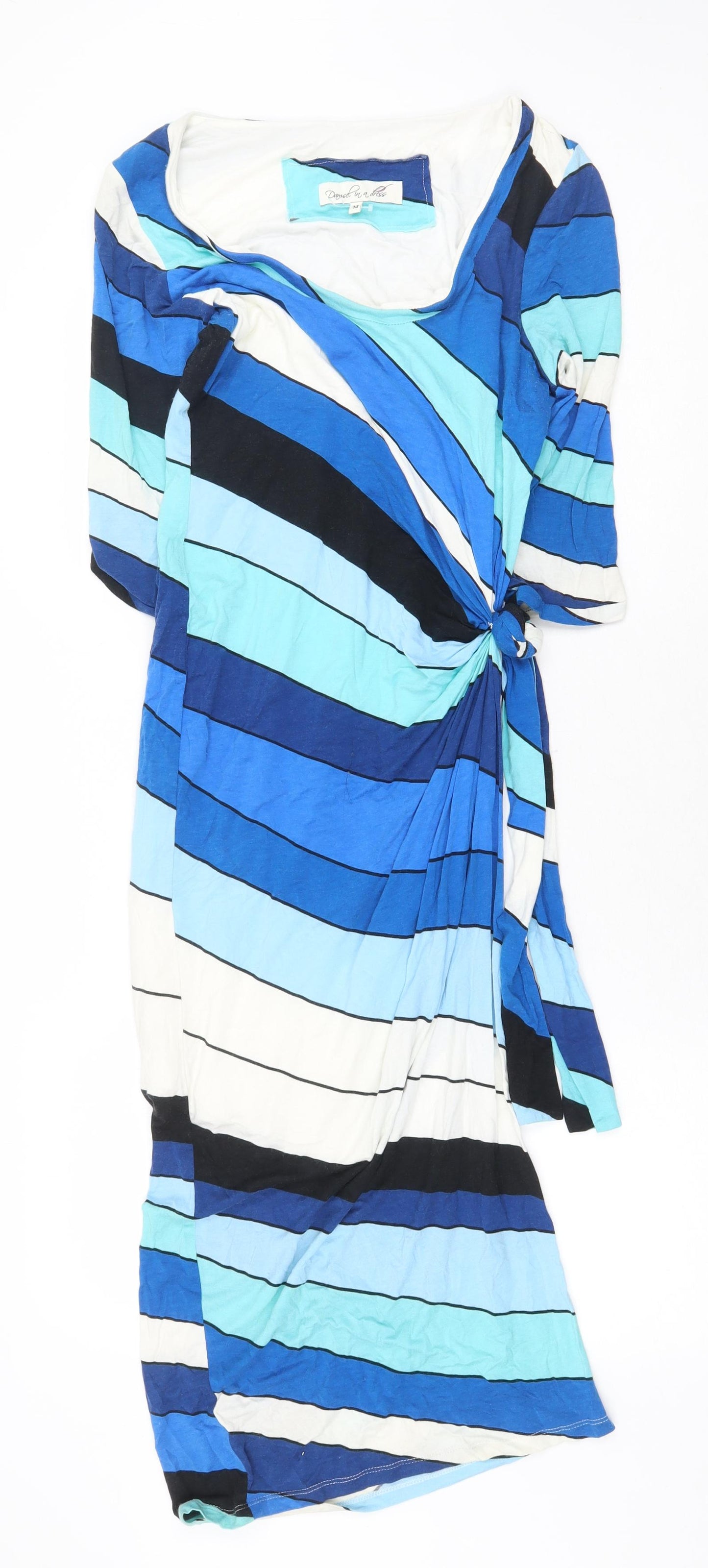 Damsel in a Dress Womens Blue Striped Viscose Sheath Size 10 Scoop Neck Tie - Tie Side Detail