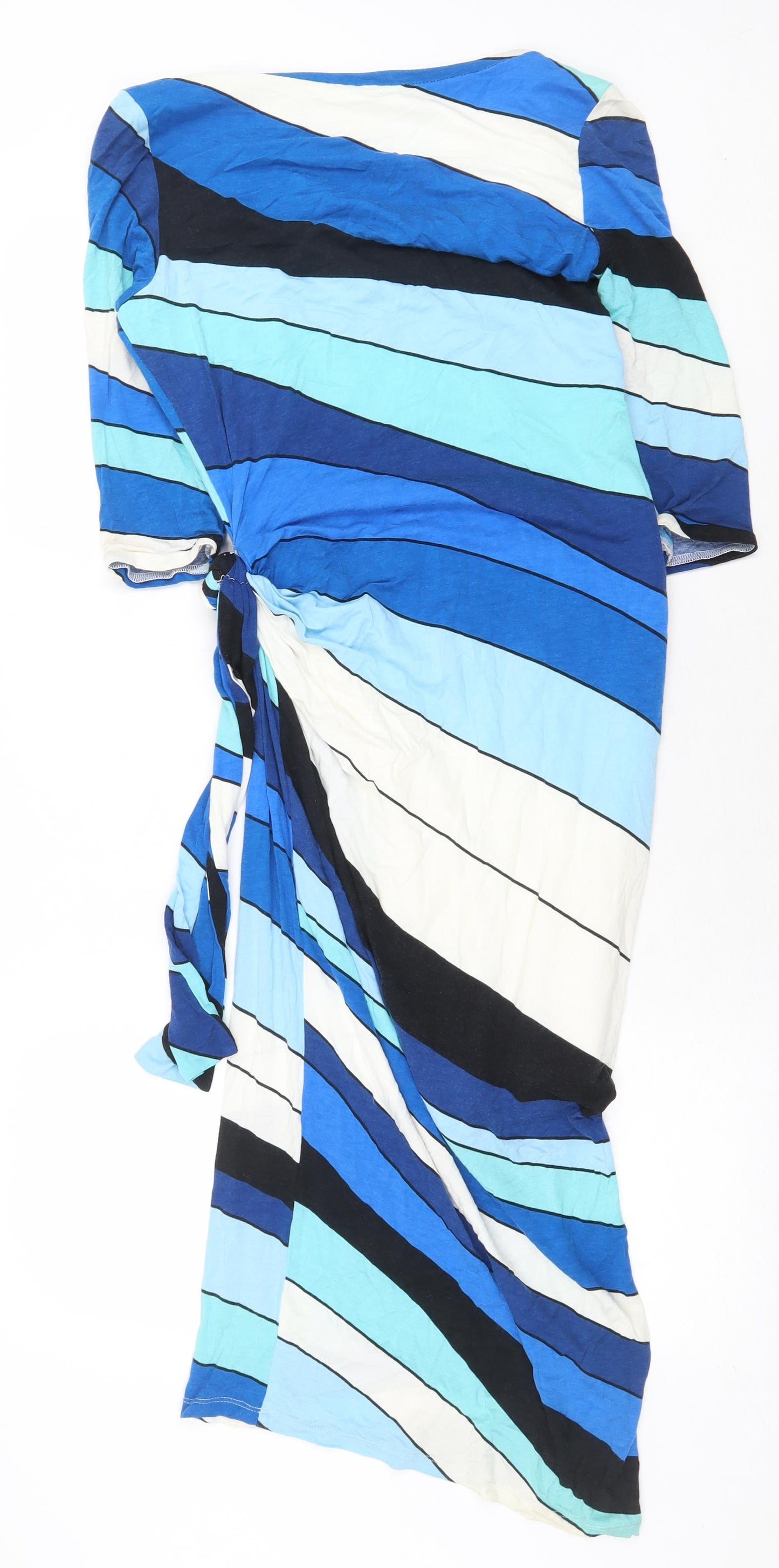 Damsel in a Dress Womens Blue Striped Viscose Sheath Size 10 Scoop Neck Tie - Tie Side Detail