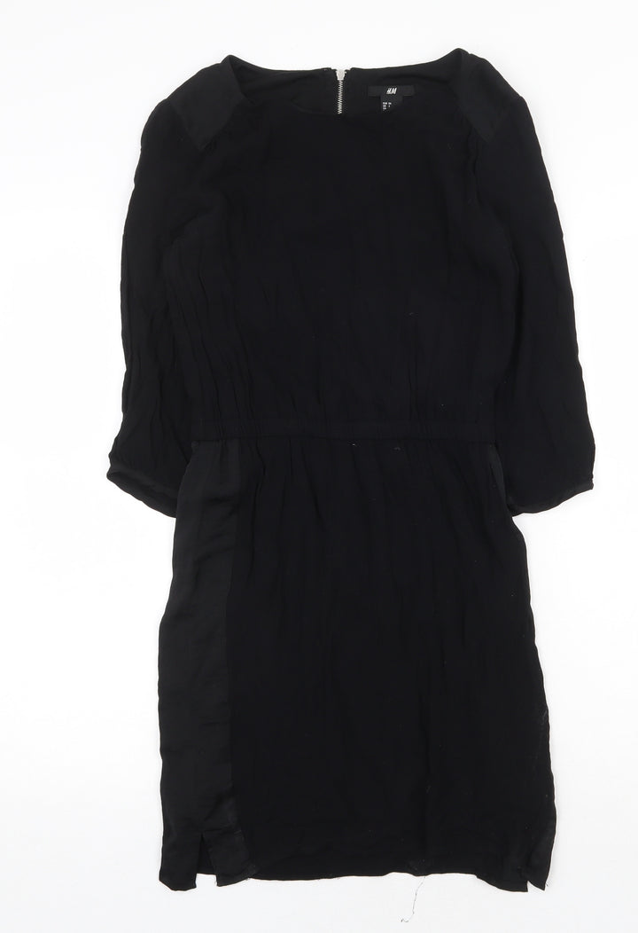 H&M Womens Black Polyester Shift Size 6 Boat Neck Zip