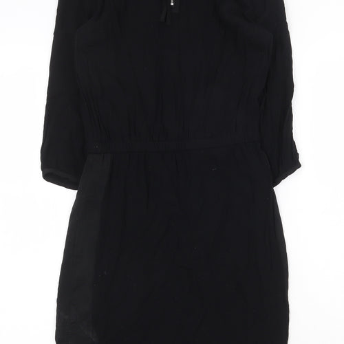 H&M Womens Black Polyester Shift Size 6 Boat Neck Zip