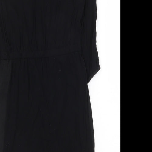 H&M Womens Black Polyester Shift Size 6 Boat Neck Zip