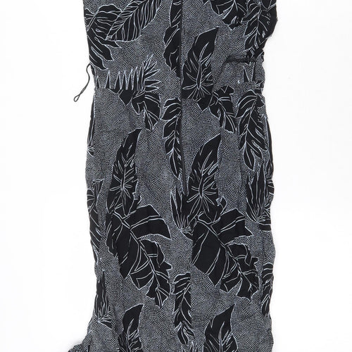 All That Jayy Womens Black Geometric Viscose Mermaid Size 10 Boat Neck Zip - Leaf Pattern