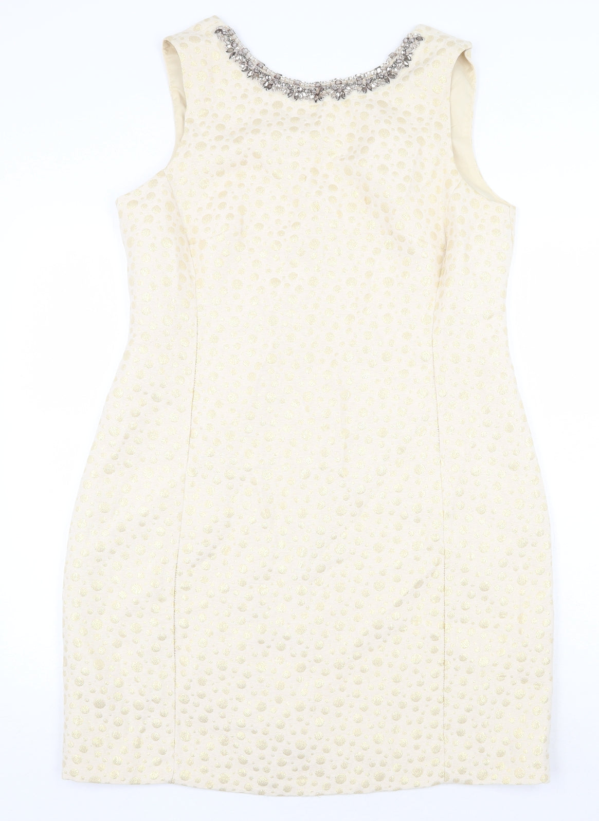 Monsoon Womens Beige Cotton Shift Size 16 Boat Neck Zip - Embellished Neckline