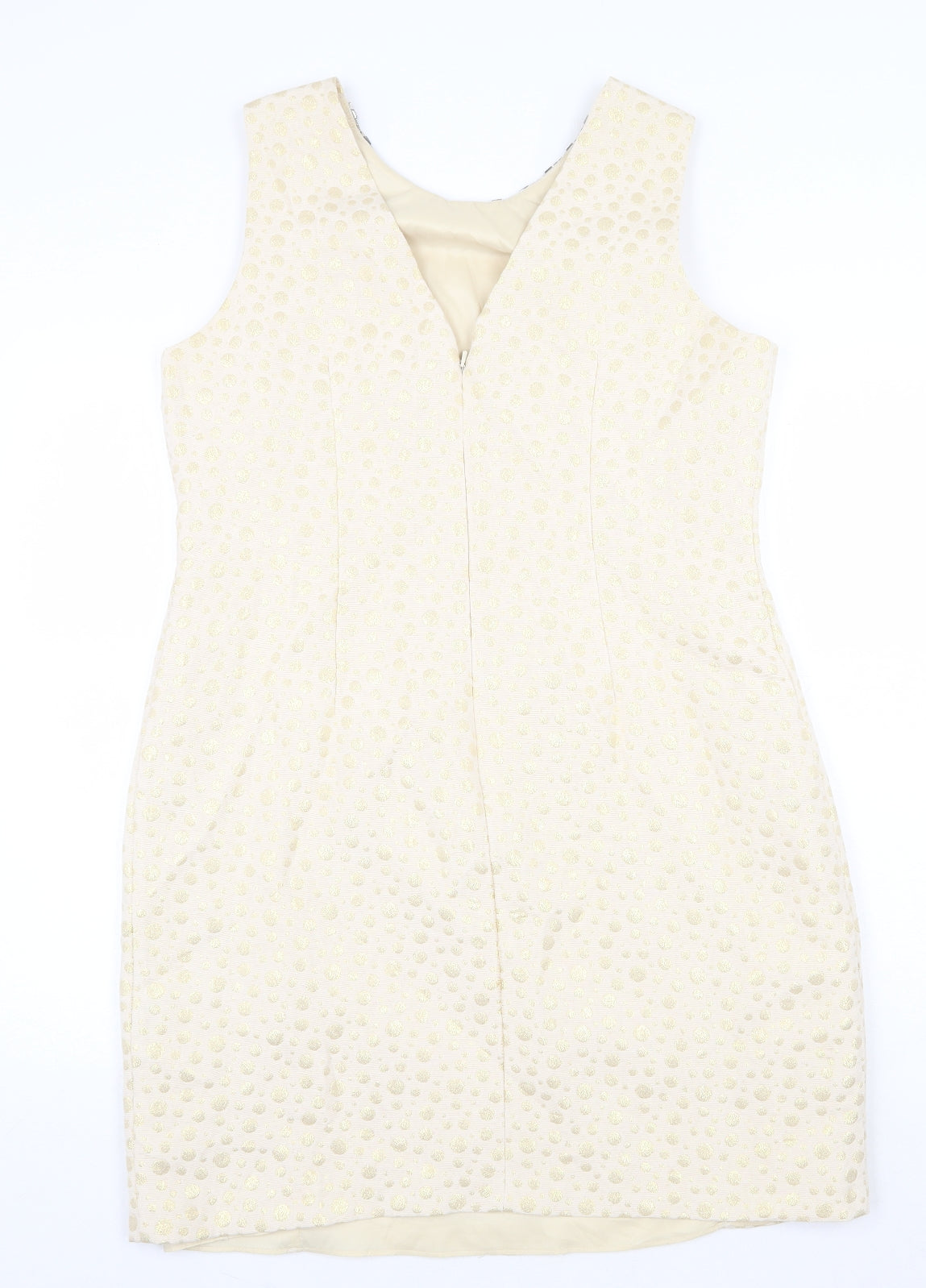 Monsoon Womens Beige Cotton Shift Size 16 Boat Neck Zip - Embellished Neckline