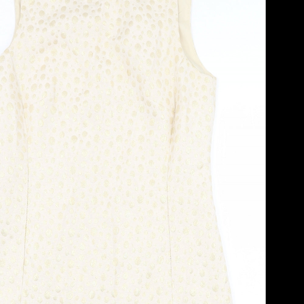 Monsoon Womens Beige Cotton Shift Size 16 Boat Neck Zip - Embellished Neckline