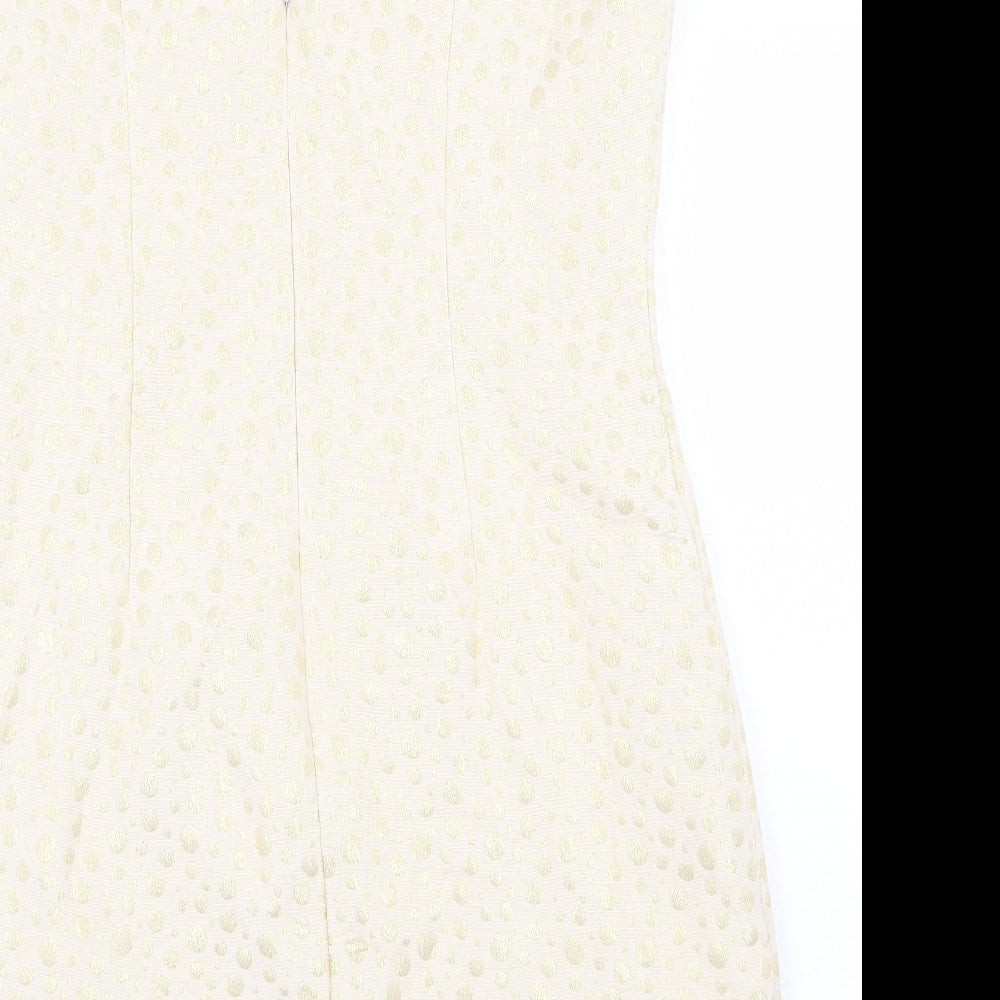 Monsoon Womens Beige Cotton Shift Size 16 Boat Neck Zip - Embellished Neckline