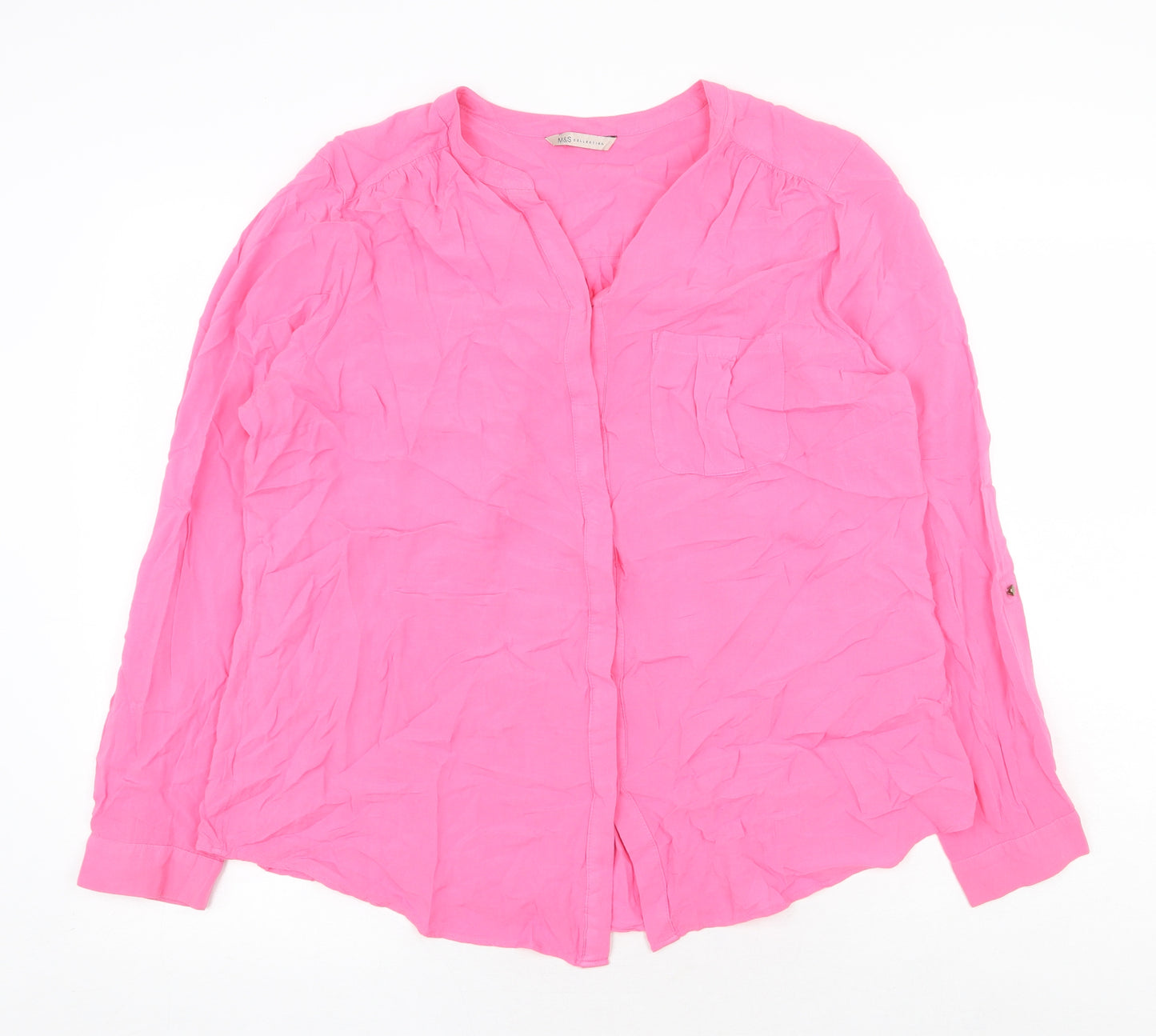Marks and Spencer Womens Pink Polyester Basic Blouse Size XL V-Neck