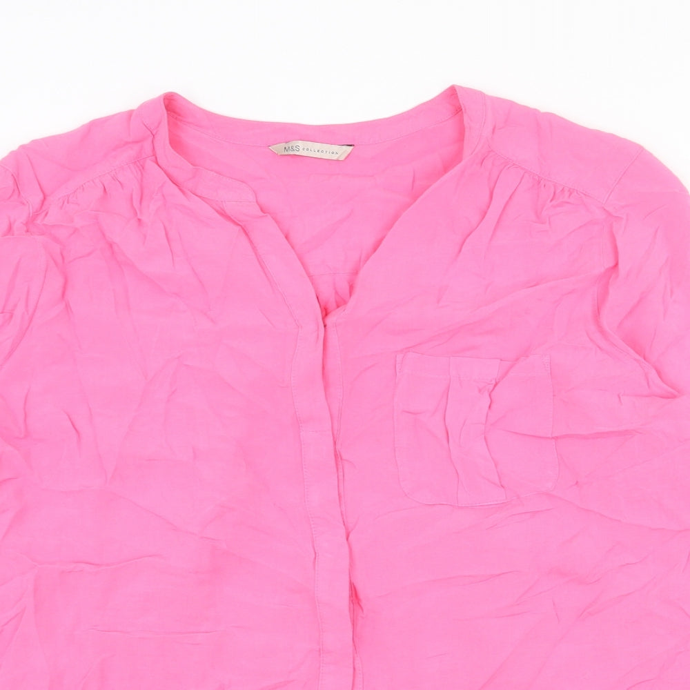 Marks and Spencer Womens Pink Polyester Basic Blouse Size XL V-Neck