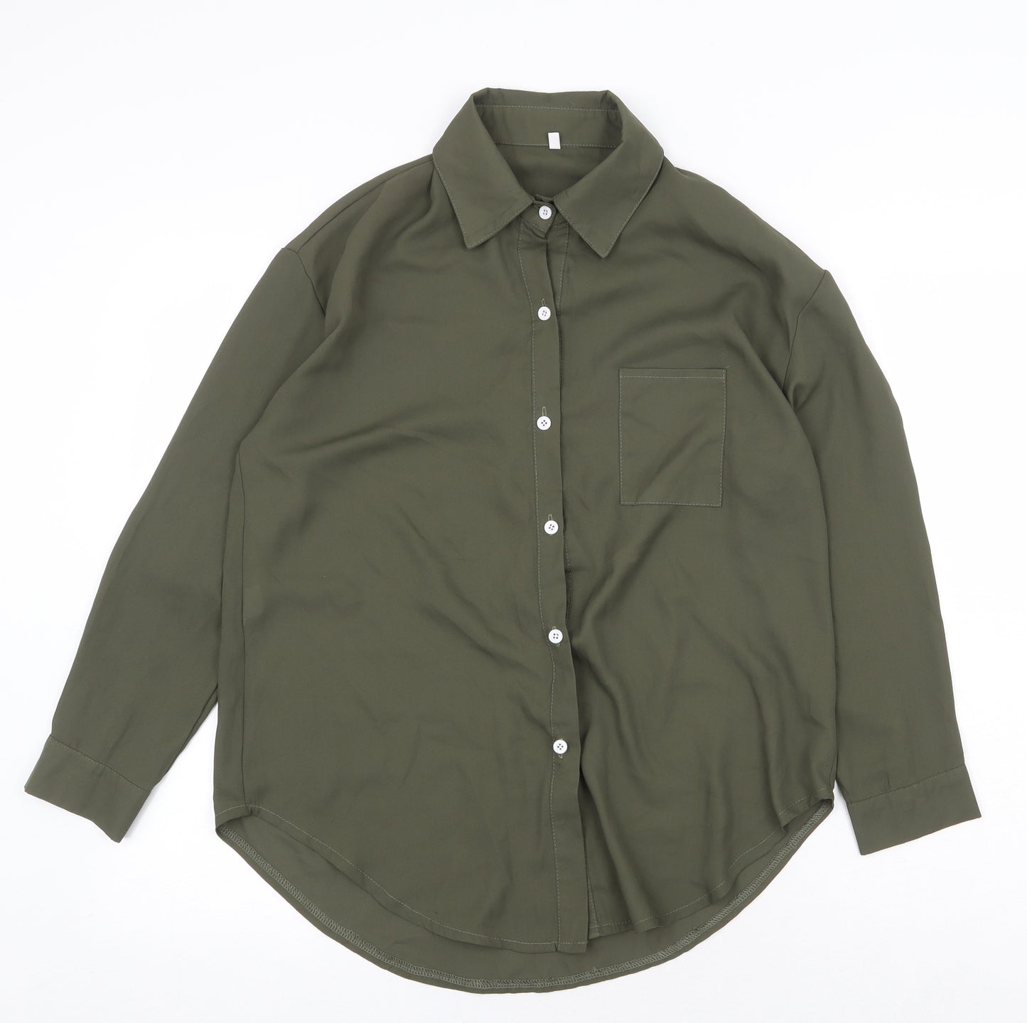 Preworn Womens Green Polyester Basic Button-Up Size M Collared