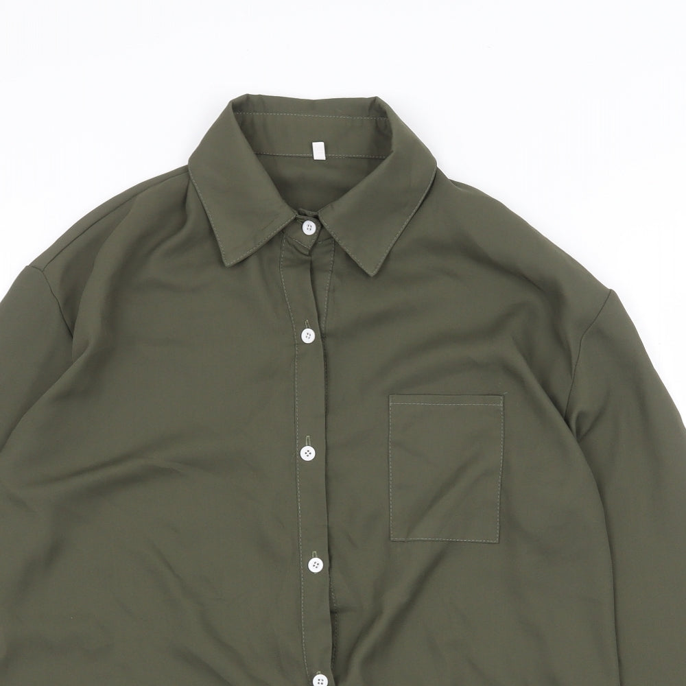 Preworn Womens Green Polyester Basic Button-Up Size M Collared