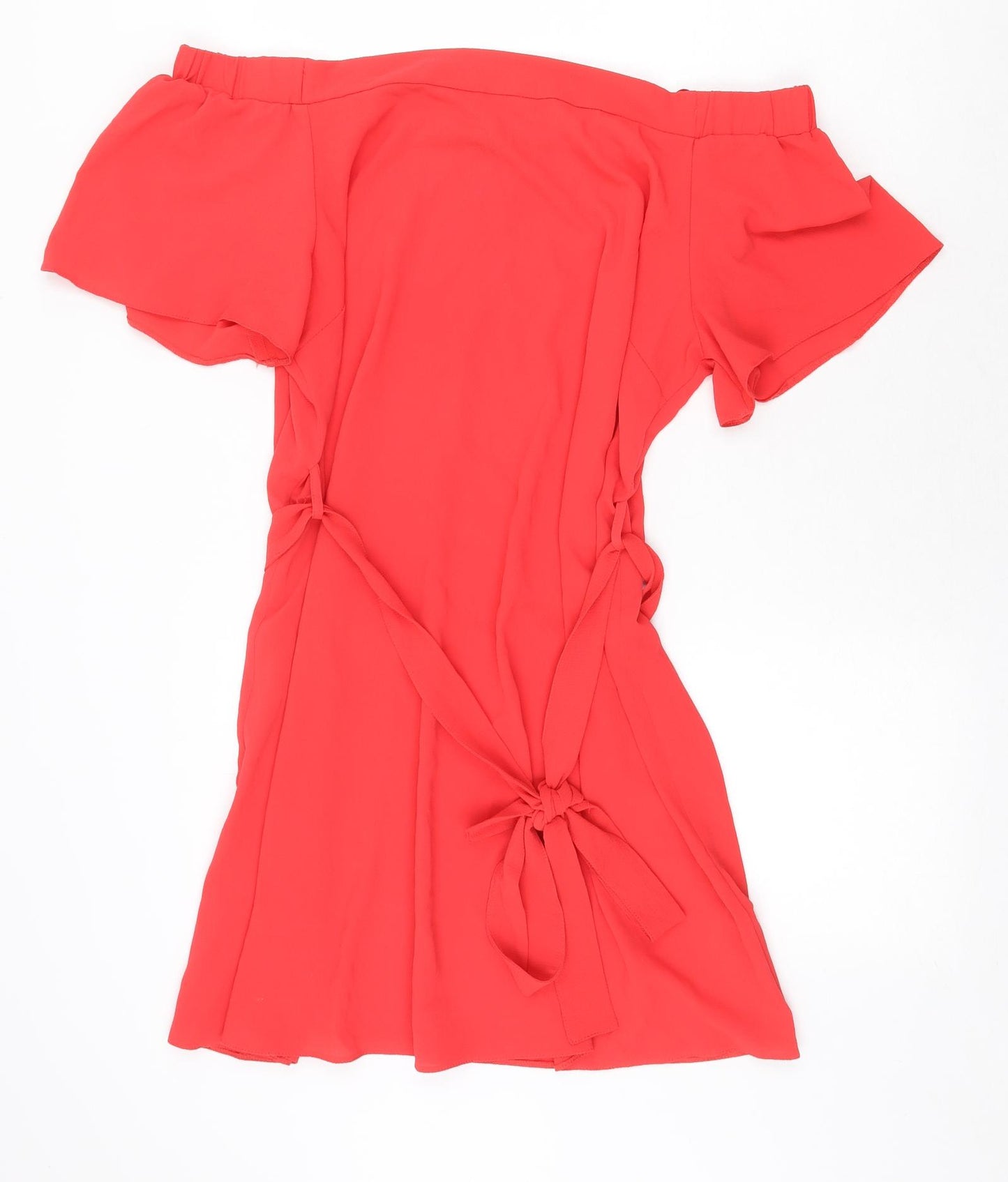 F&F Womens Red Polyester A-Line Size 14 Off the Shoulder Tie