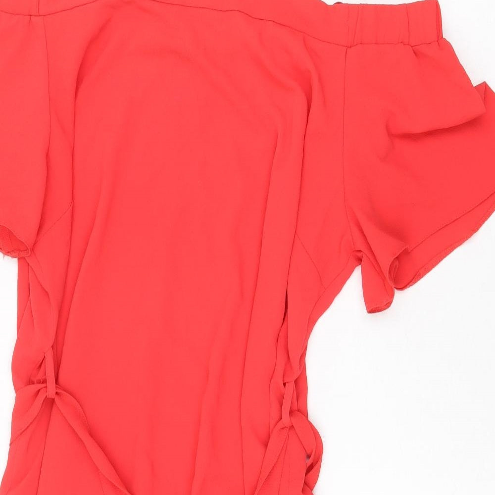 F&F Womens Red Polyester A-Line Size 14 Off the Shoulder Tie