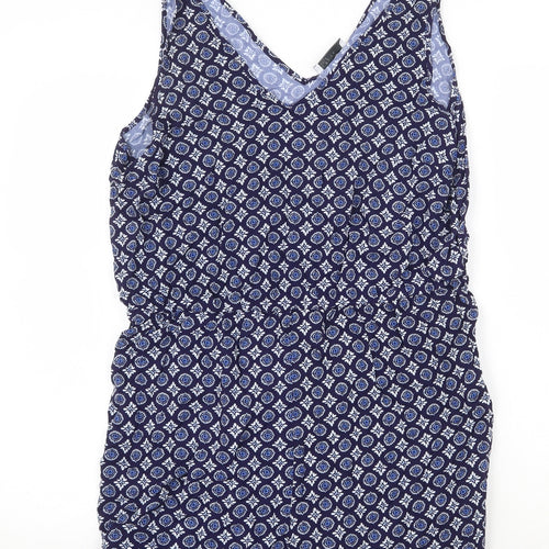 Papaya Womens Blue Geometric Viscose Playsuit One-Piece Size 16 Pullover