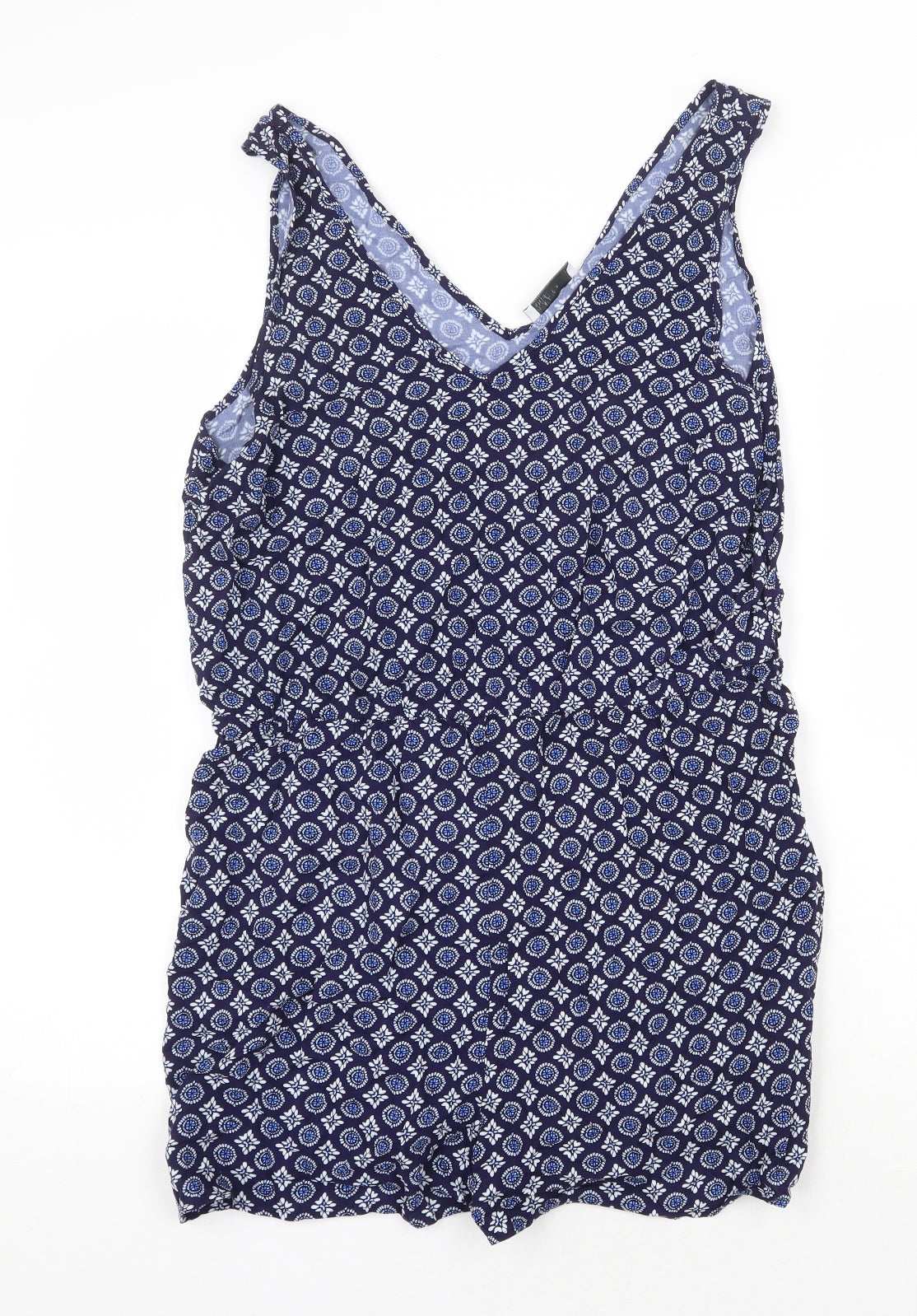 Papaya Womens Blue Geometric Viscose Playsuit One-Piece Size 16 Pullover