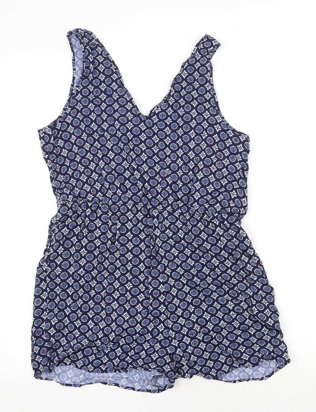 Papaya Womens Blue Geometric Viscose Playsuit One-Piece Size 16 Pullover