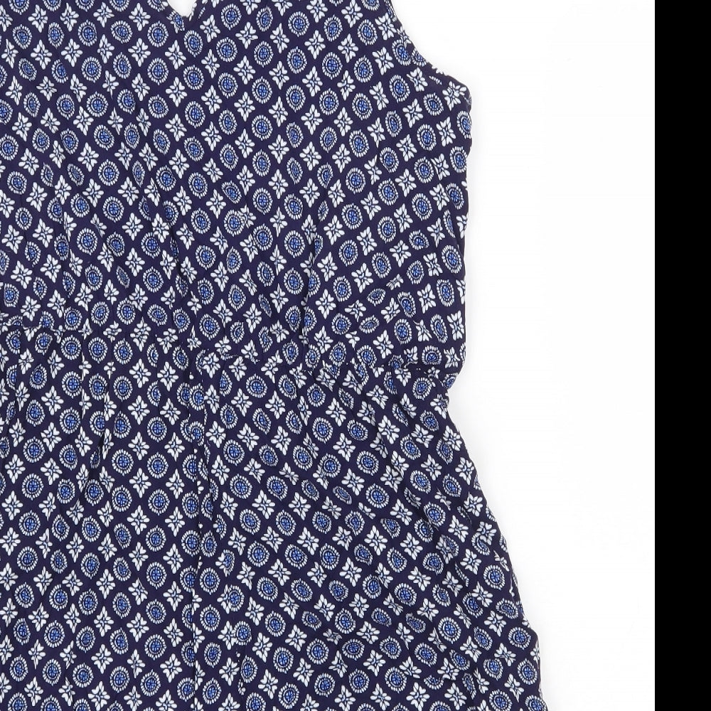 Papaya Womens Blue Geometric Viscose Playsuit One-Piece Size 16 Pullover