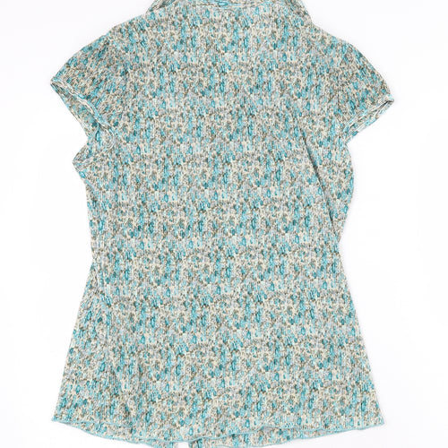 M&Co Womens Green Floral Polyester Basic Button-Up Size 16 Collared