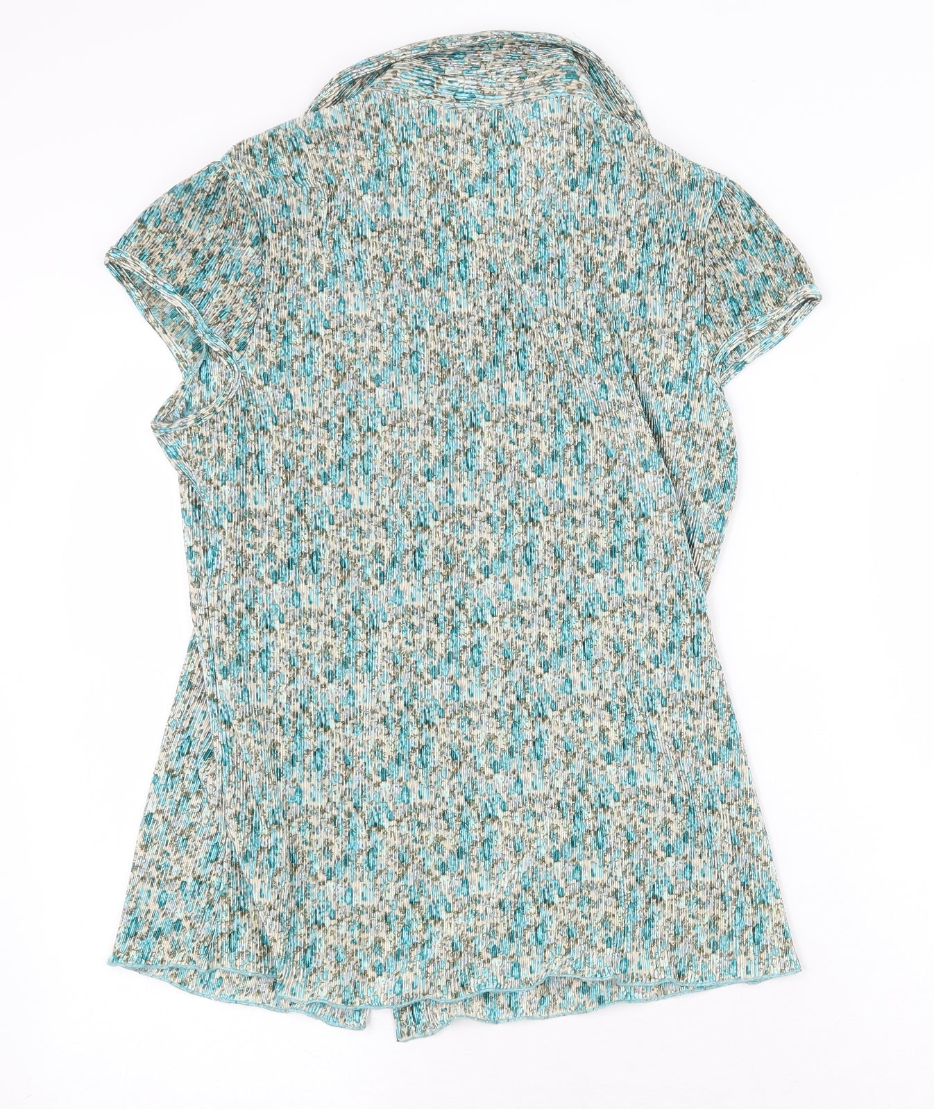 M&Co Womens Green Floral Polyester Basic Button-Up Size 16 Collared