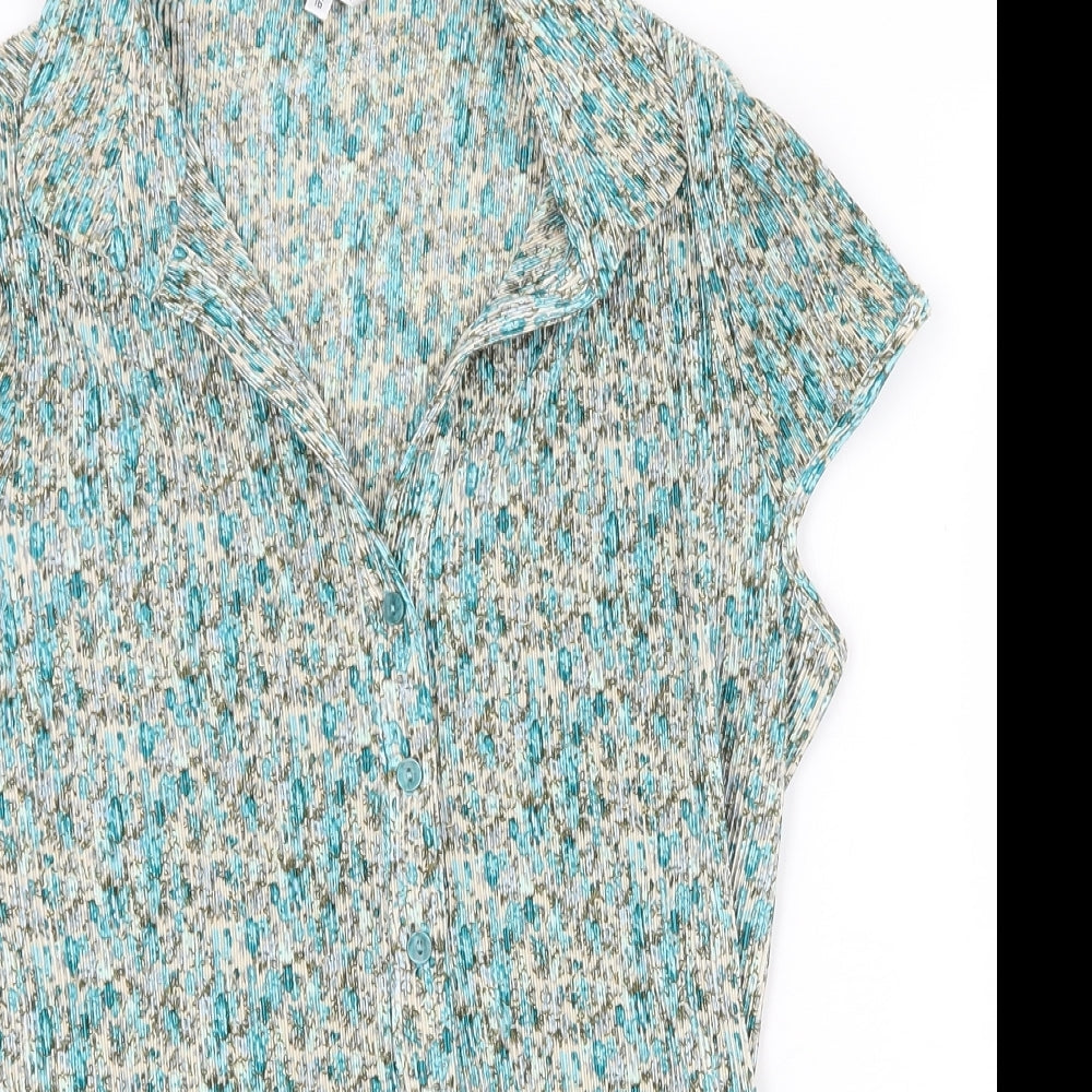 M&Co Womens Green Floral Polyester Basic Button-Up Size 16 Collared