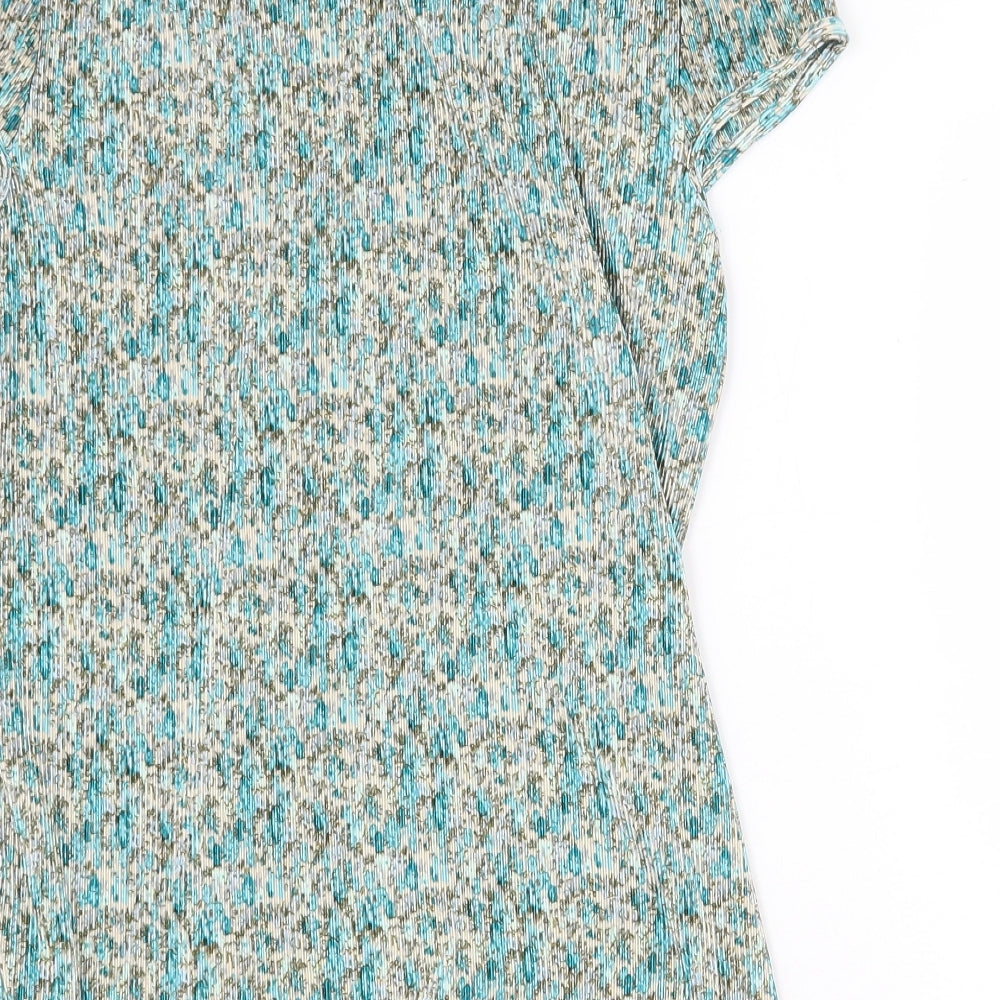 M&Co Womens Green Floral Polyester Basic Button-Up Size 16 Collared