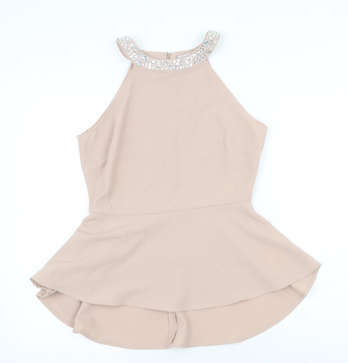 New Look Womens Beige Polyester Tunic Blouse Size 12 Round Neck - Peplum