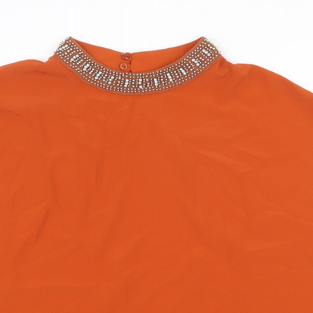 New Look Womens Orange Polyester Basic Blouse Size 18 Round Neck