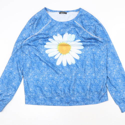 Sheilay Womens Blue Polyester Basic Blouse Size L Scoop Neck - Daisy