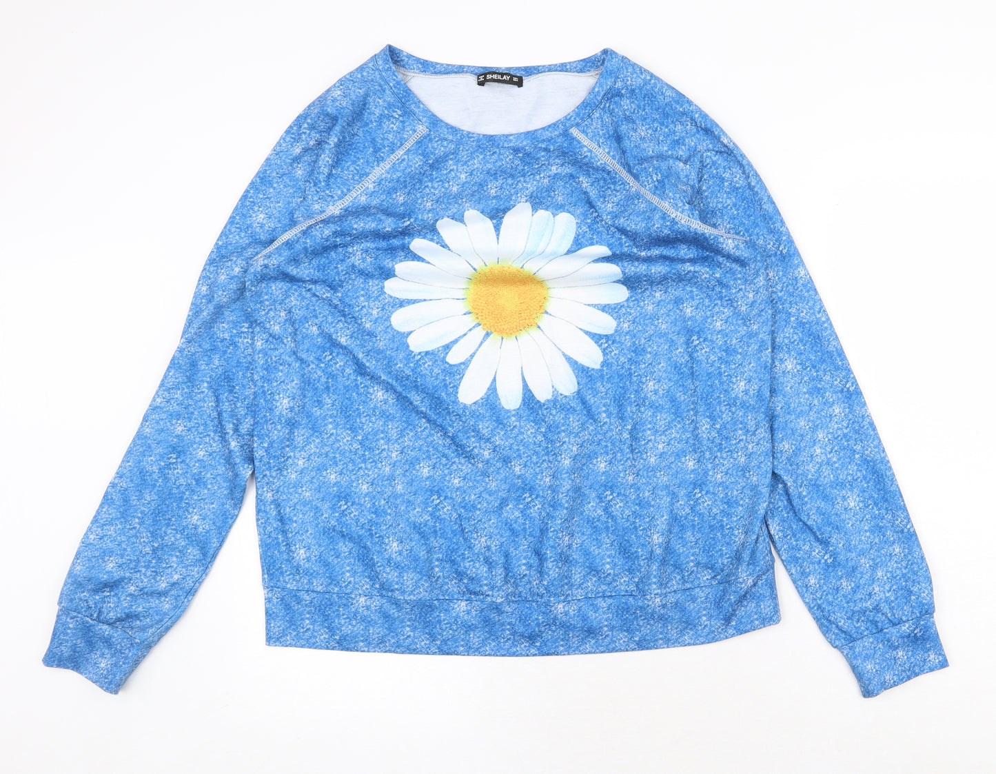 Sheilay Womens Blue Polyester Basic Blouse Size L Scoop Neck - Daisy