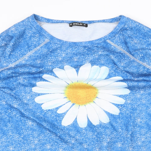 Sheilay Womens Blue Polyester Basic Blouse Size L Scoop Neck - Daisy