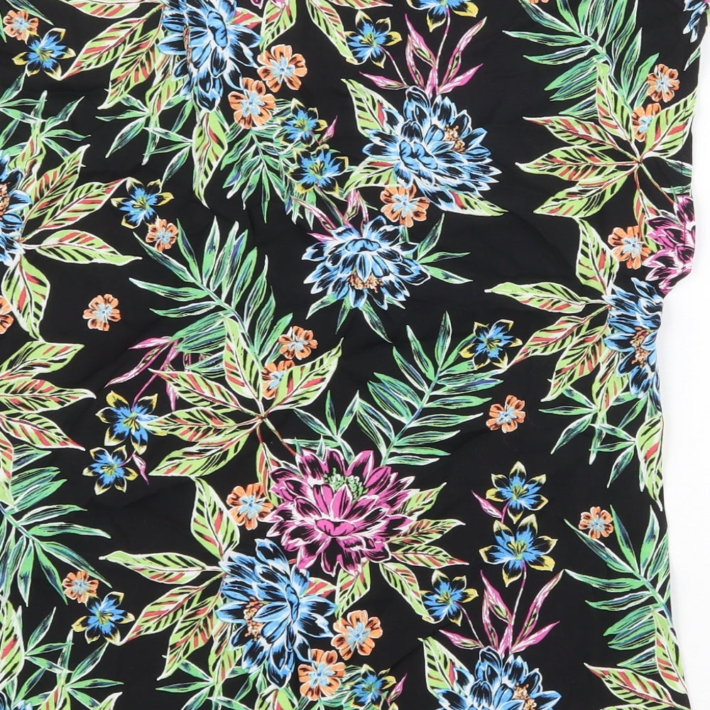 Primark Womens Black Floral Viscose Basic Blouse Size 8 Boat Neck