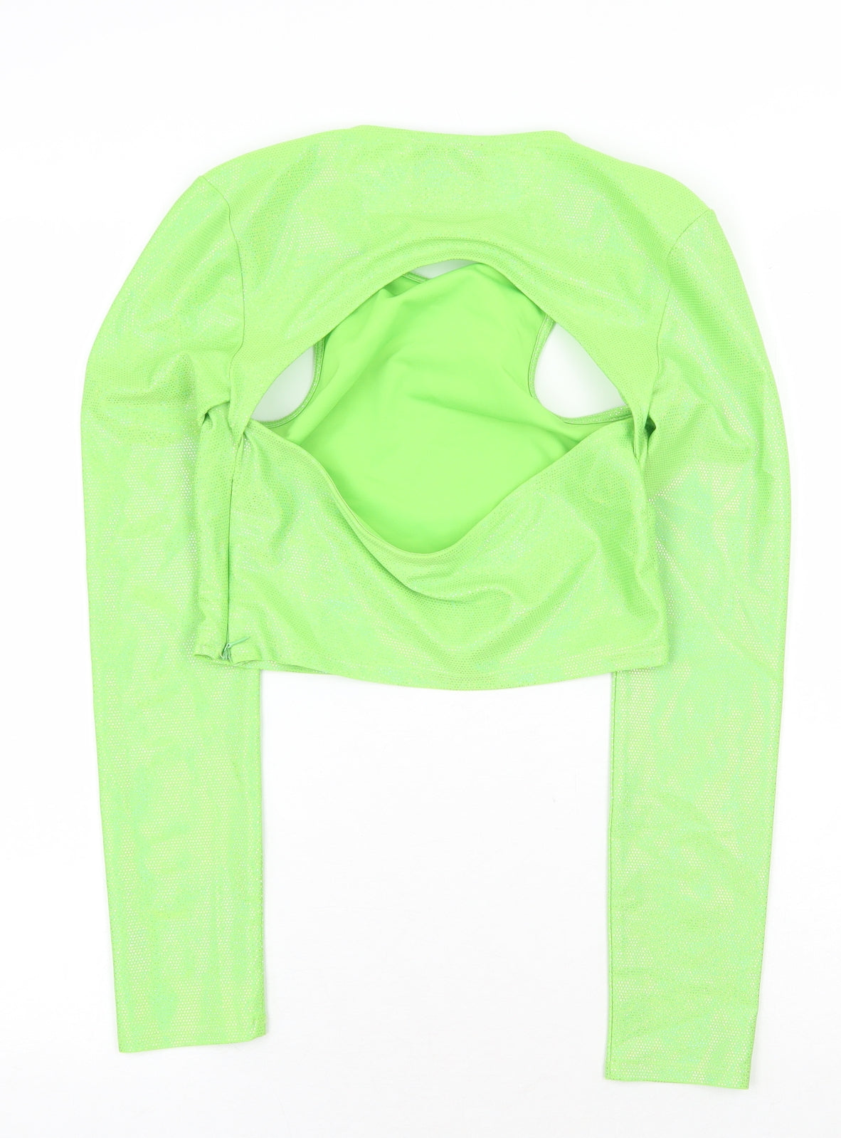 Bershka Womens Green Polyester Cropped T-Shirt Size S Round Neck - Cut Out