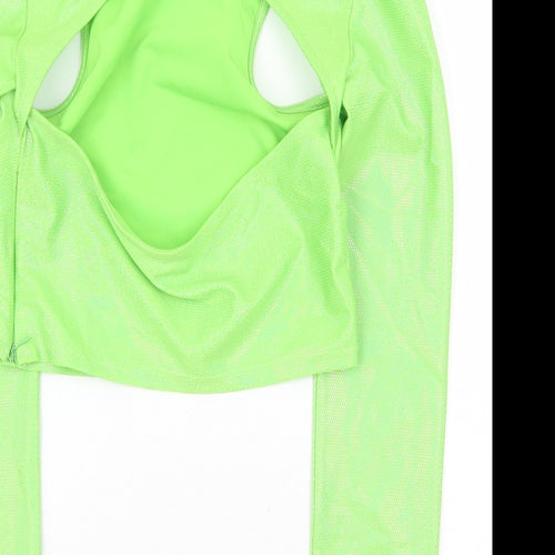 Bershka Womens Green Polyester Cropped T-Shirt Size S Round Neck - Cut Out