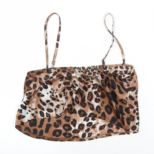 Nasty Gal Womens Brown Animal Print Polyester Cropped Tank Size 6 Square Neck - Leopard Print