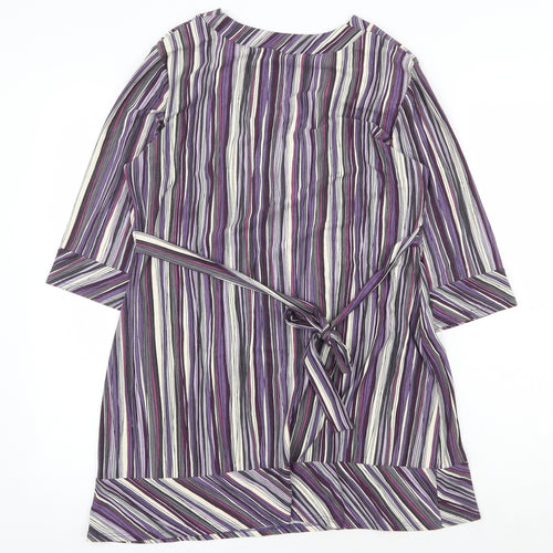 Marks and Spencer Womens Purple Striped Viscose A-Line Size 14 V-Neck Tie