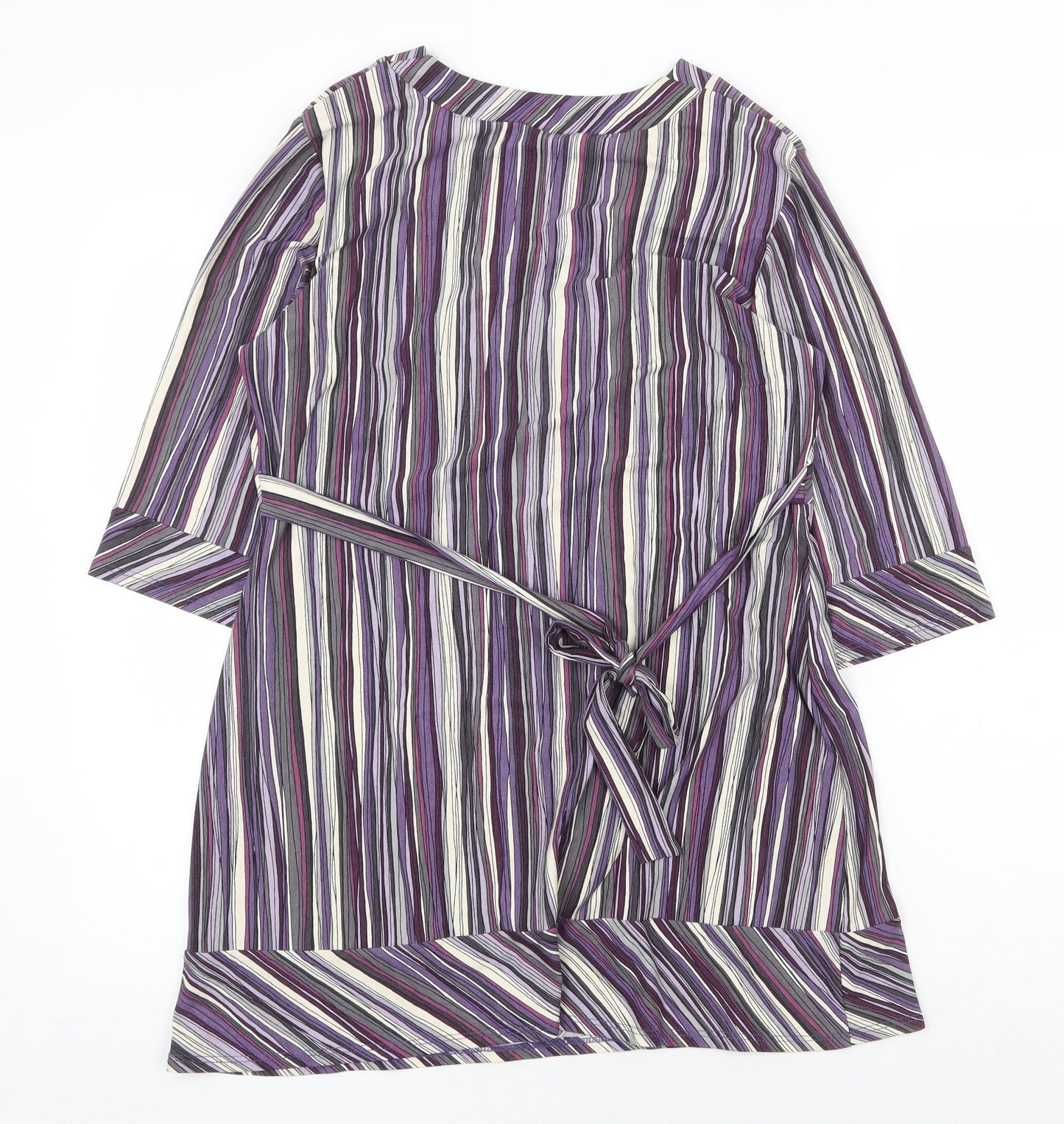 Marks and Spencer Womens Purple Striped Viscose A-Line Size 14 V-Neck Tie