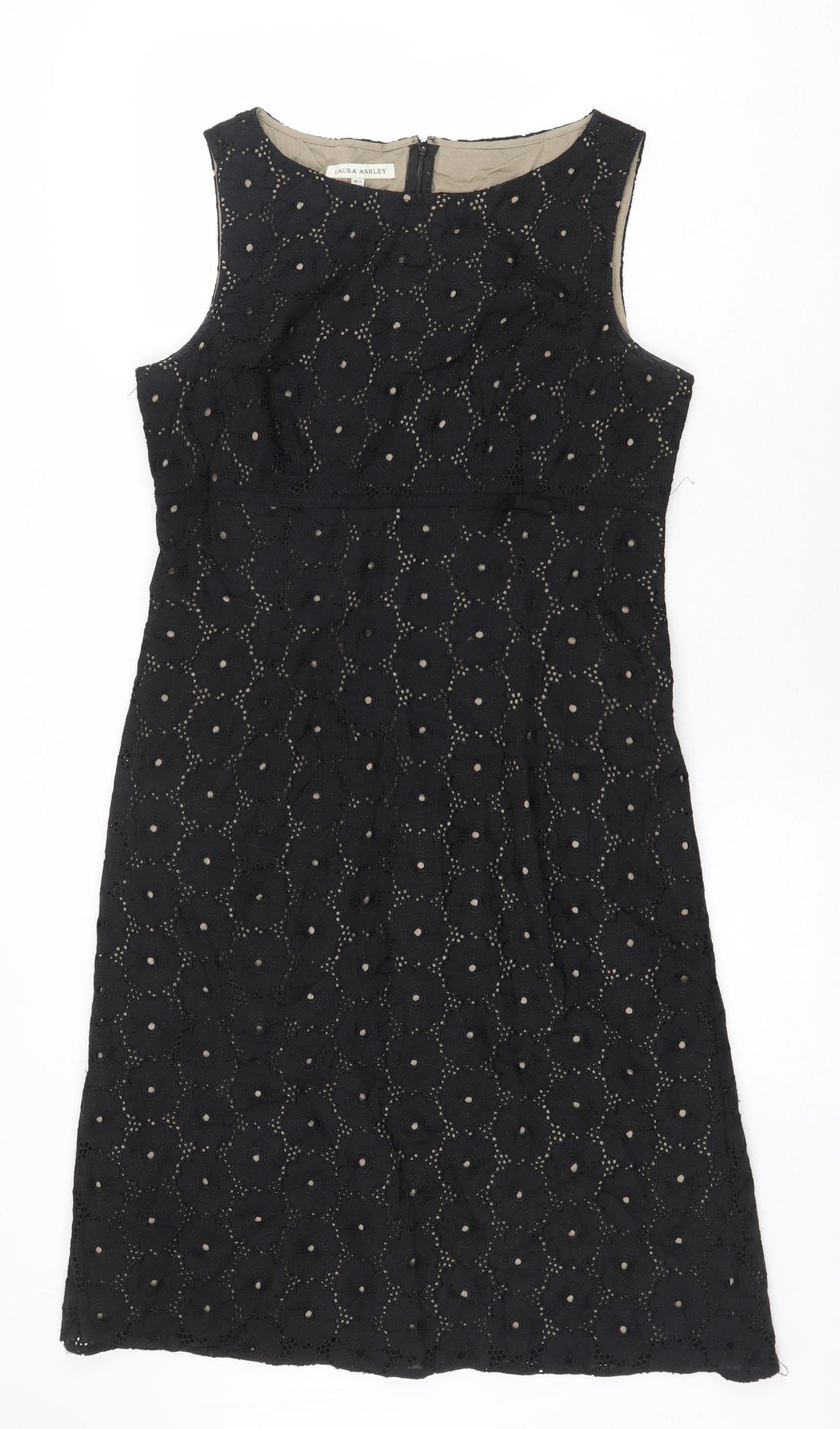 Laura Ashley Womens Black 100% Cotton Shift Size 12 Boat Neck Zip